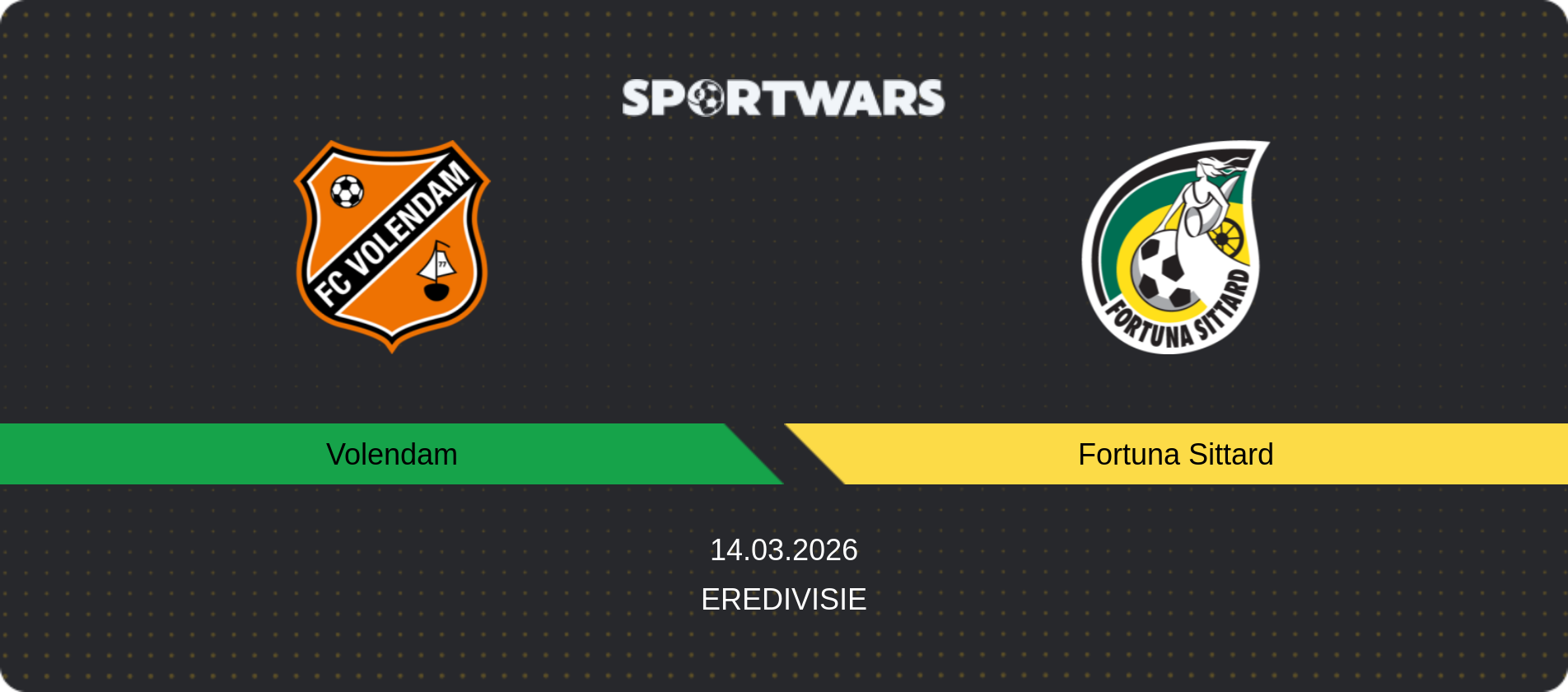 Match prediction Volendam — Fortuna Sittard, Eredivisie, 14.03.2026
