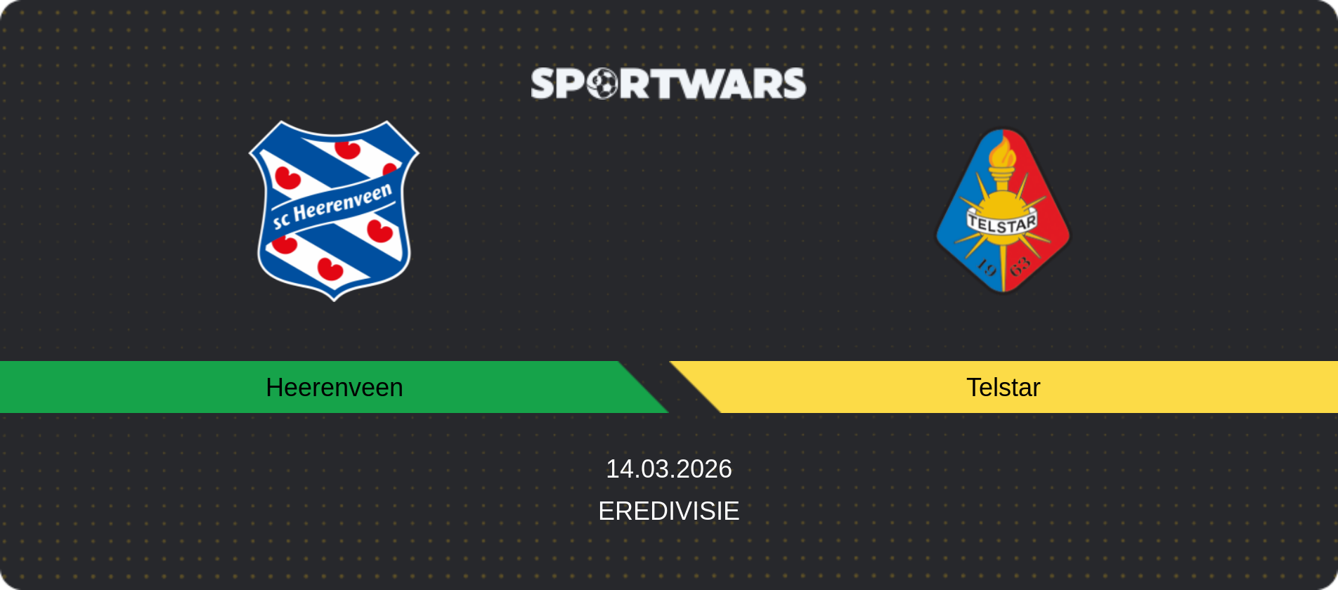 Match prediction Heerenveen — Telstar, Eredivisie, 14.03.2026