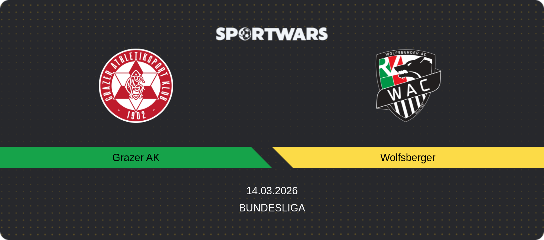 Match prediction Grazer AK — Wolfsberger, Bundesliga, 14.03.2026