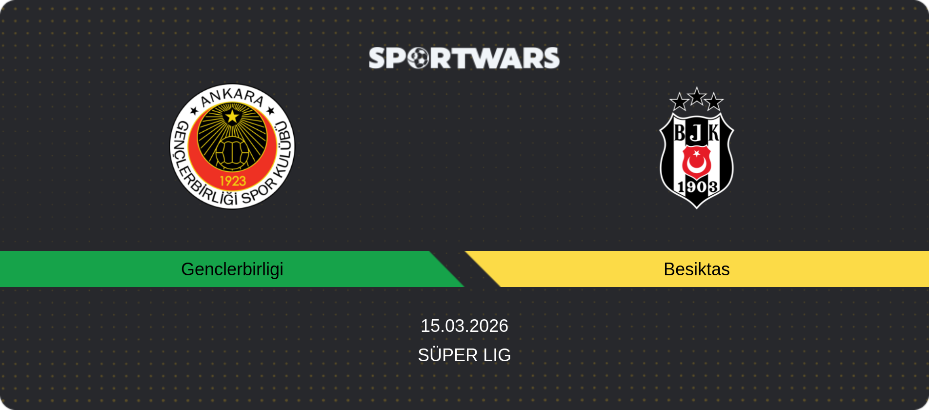 Match prediction Genclerbirligi — Besiktas, Süper Lig, 15.03.2026