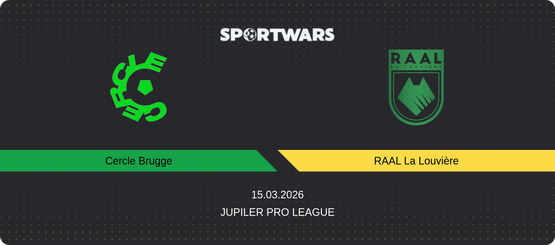 Match prediction Cercle Brugge — RAAL La Louvière, Jupiler Pro League, 15.03.2026