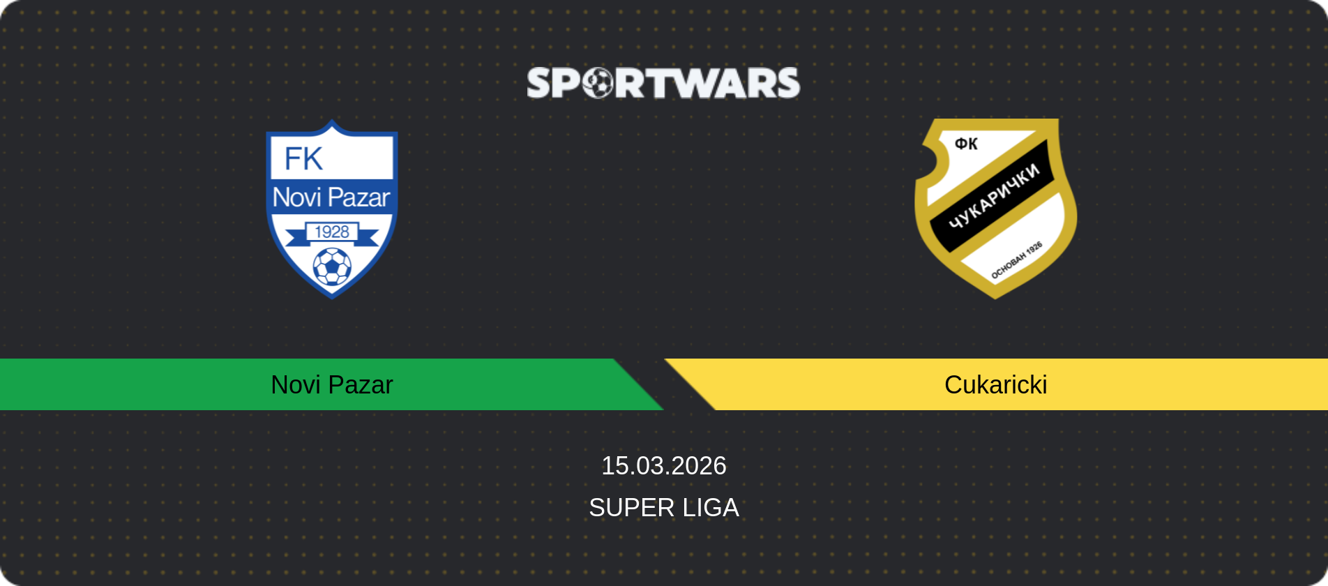 Match prediction Novi Pazar — Cukaricki, Super Liga, 15.03.2026