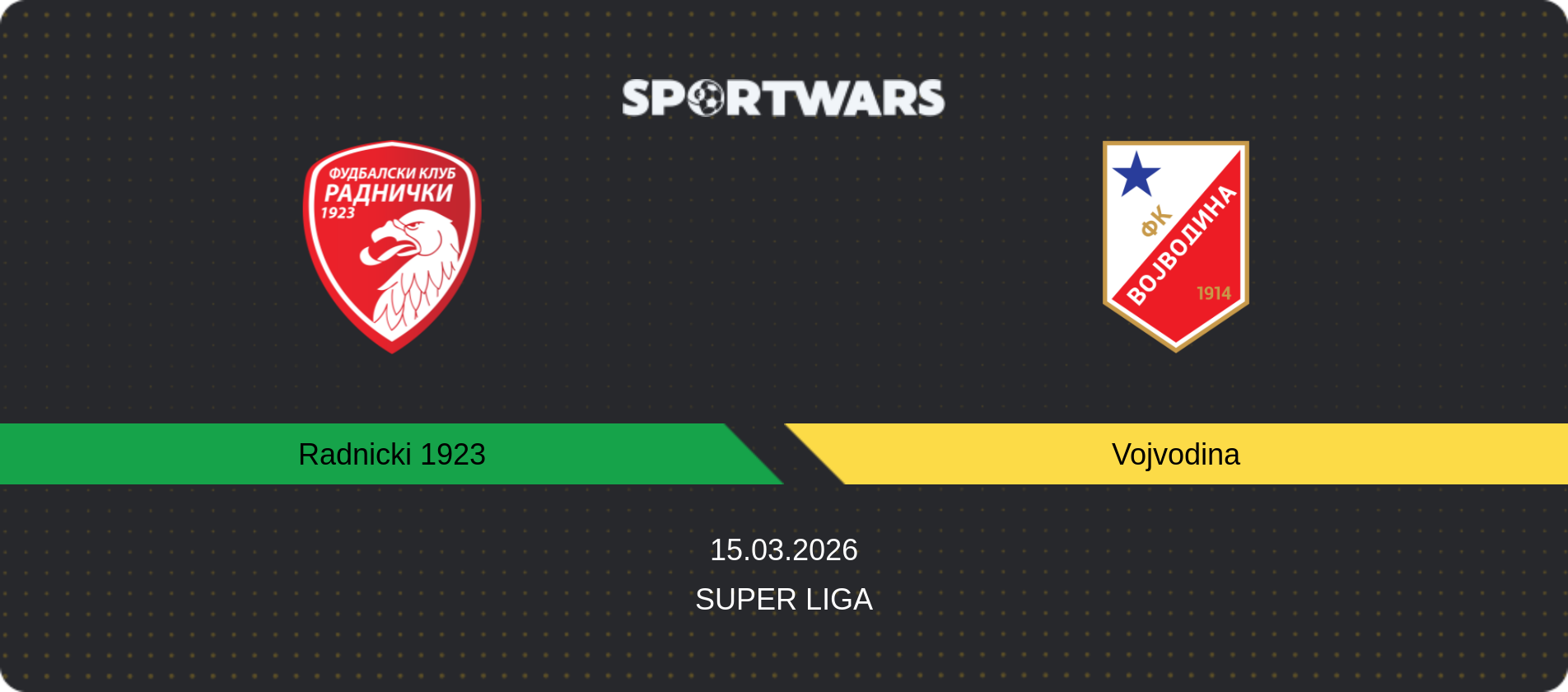 Match prediction Radnicki 1923 — Vojvodina, Super Liga, 15.03.2026