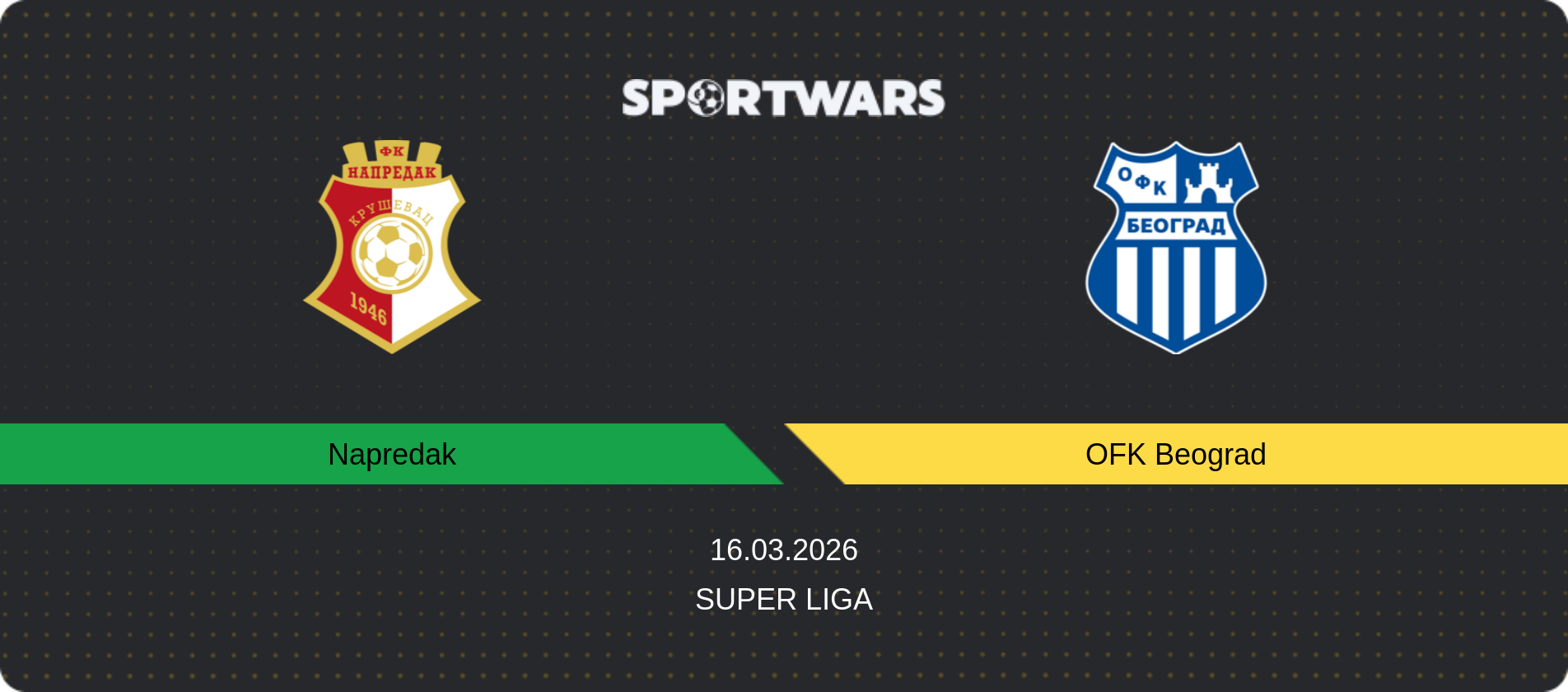 Match prediction Napredak — OFK Beograd, Super Liga, 16.03.2026