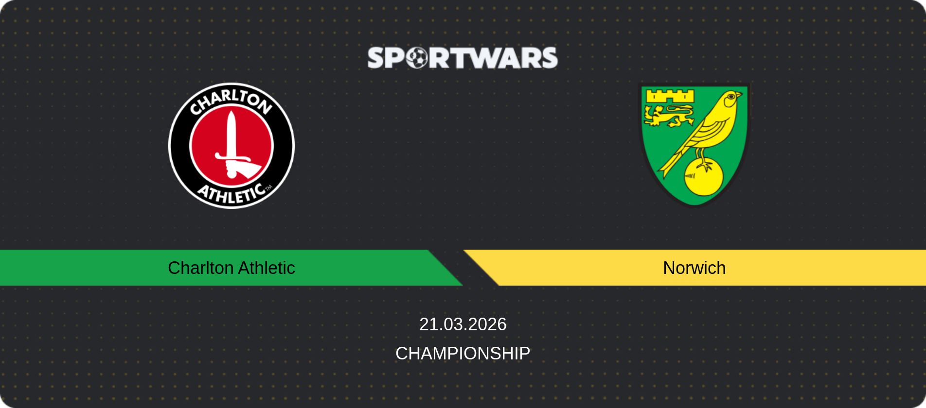 Match prediction Charlton Athletic — Norwich, Championship, 21.03.2026