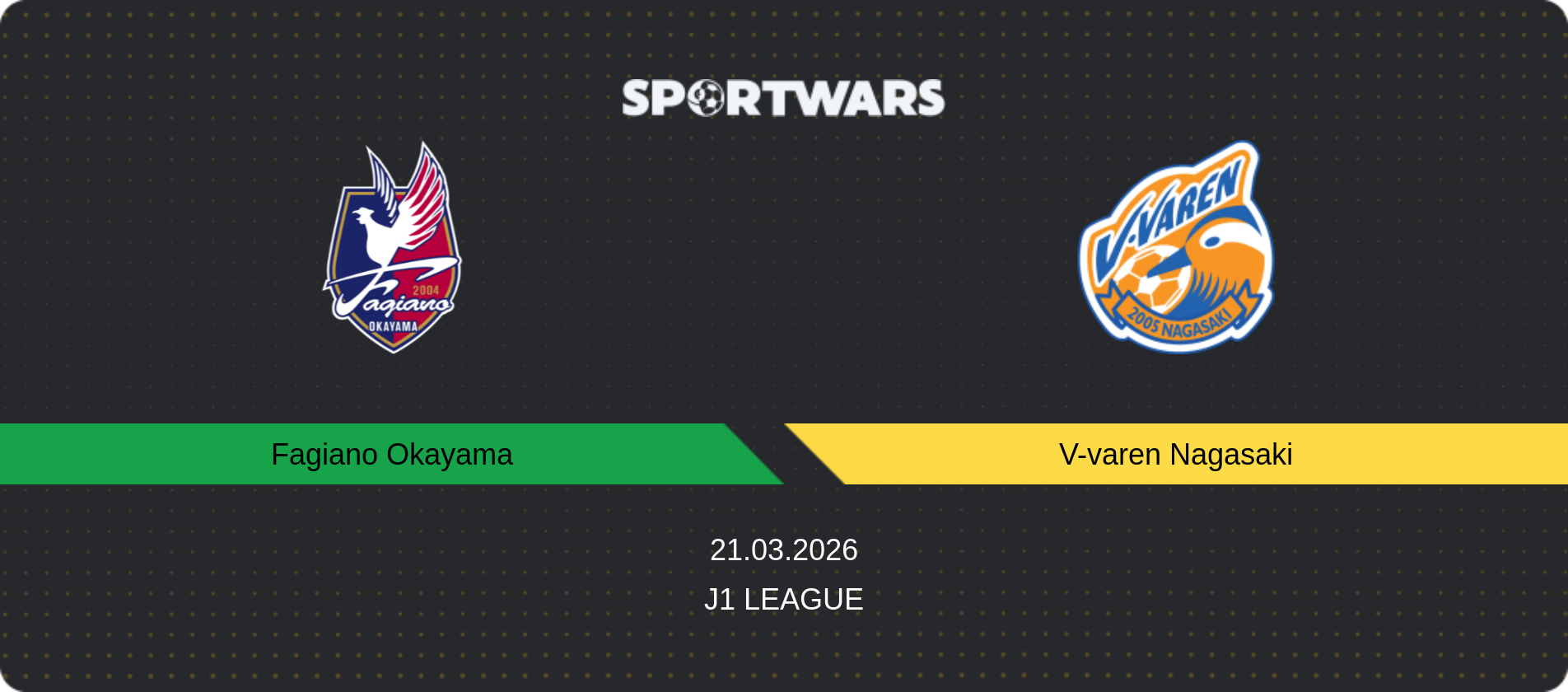 Match prediction Fagiano Okayama — V-varen Nagasaki, J1 League, 21.03.2026