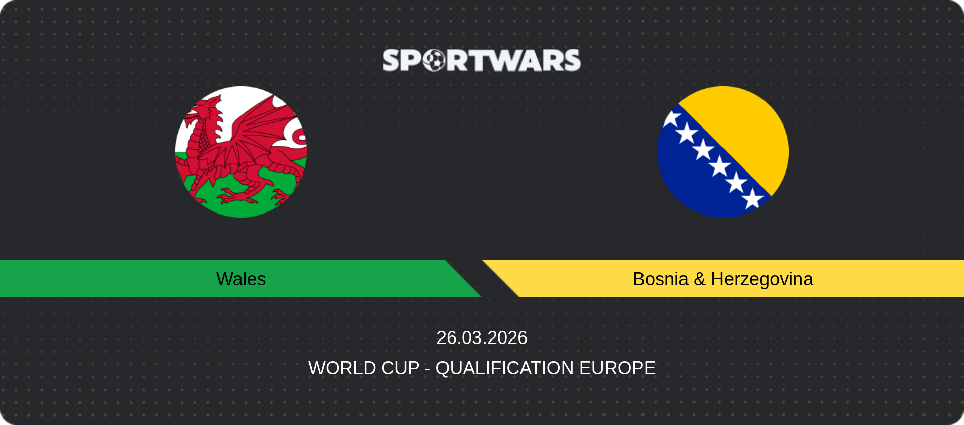 Match prediction Wales — Bosnia & Herzegovina, World Cup - Qualification Europe, 26.03.2026