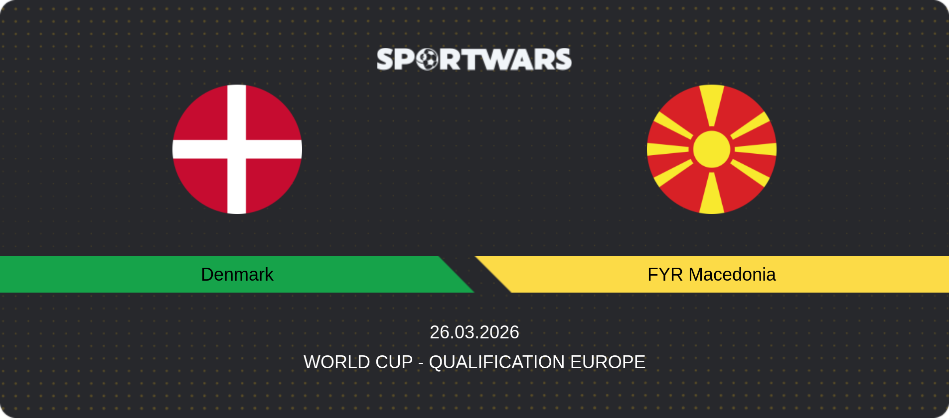 Match prediction Denmark — FYR Macedonia, World Cup - Qualification Europe, 26.03.2026