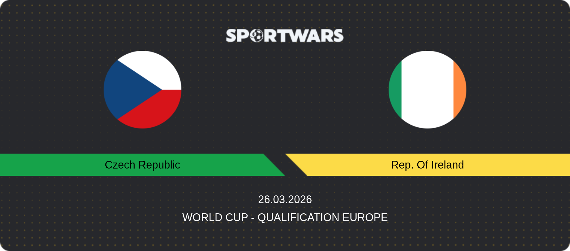 Match prediction Czech Republic — Rep. Of Ireland, World Cup - Qualification Europe, 26.03.2026