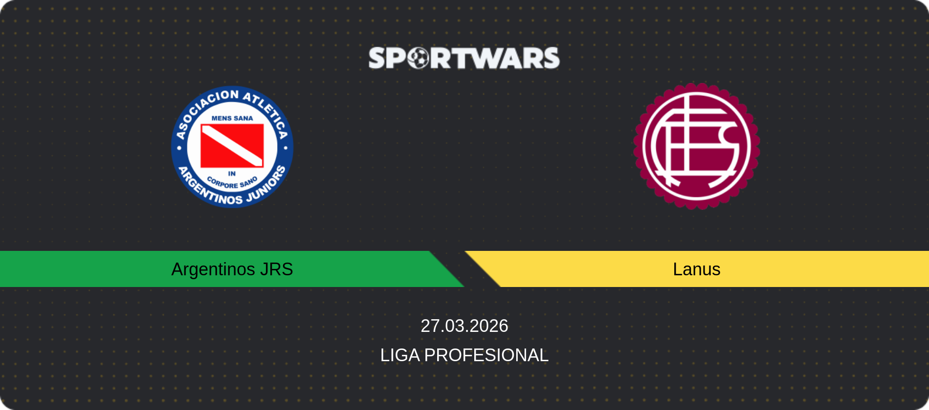 Match prediction Argentinos JRS — Lanus, Liga Profesional, 27.03.2026