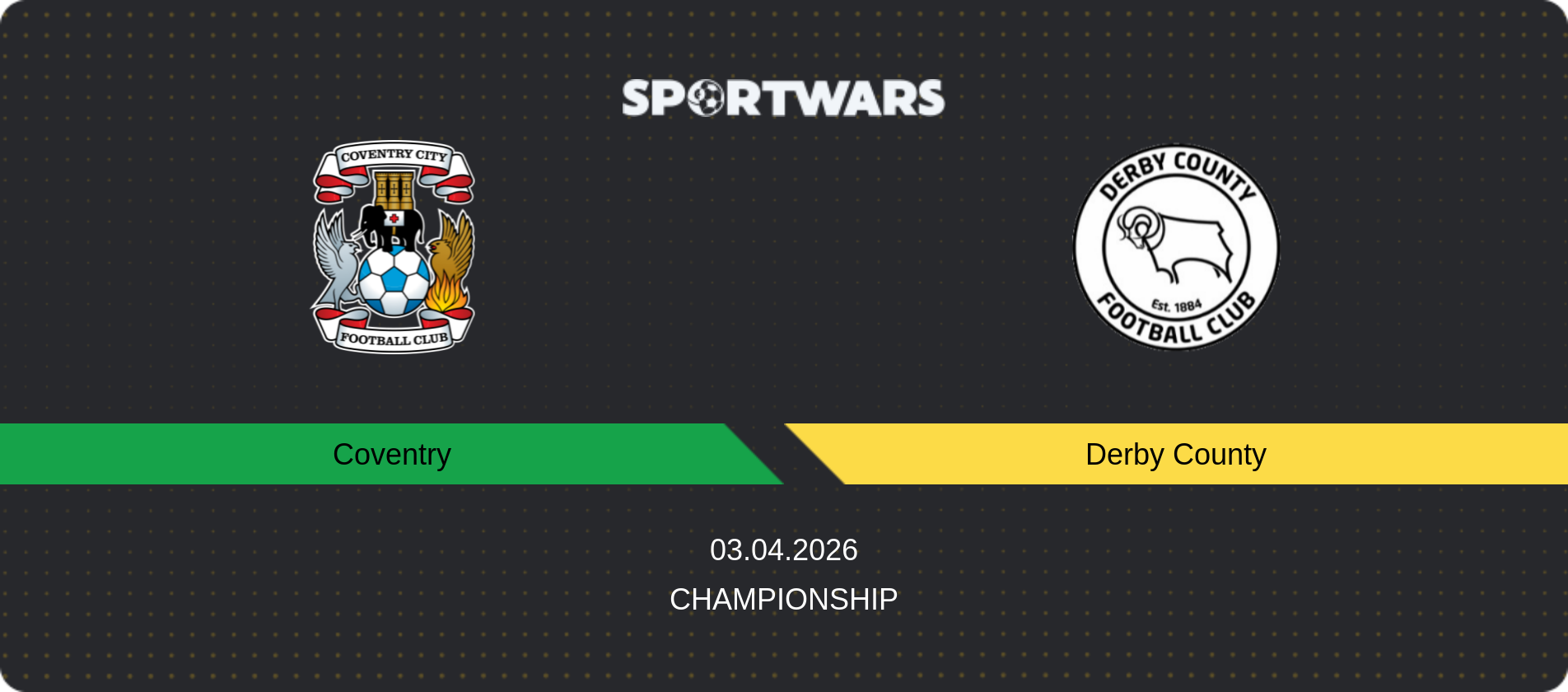 Match prediction Coventry — Derby County, Championship, 03.04.2026