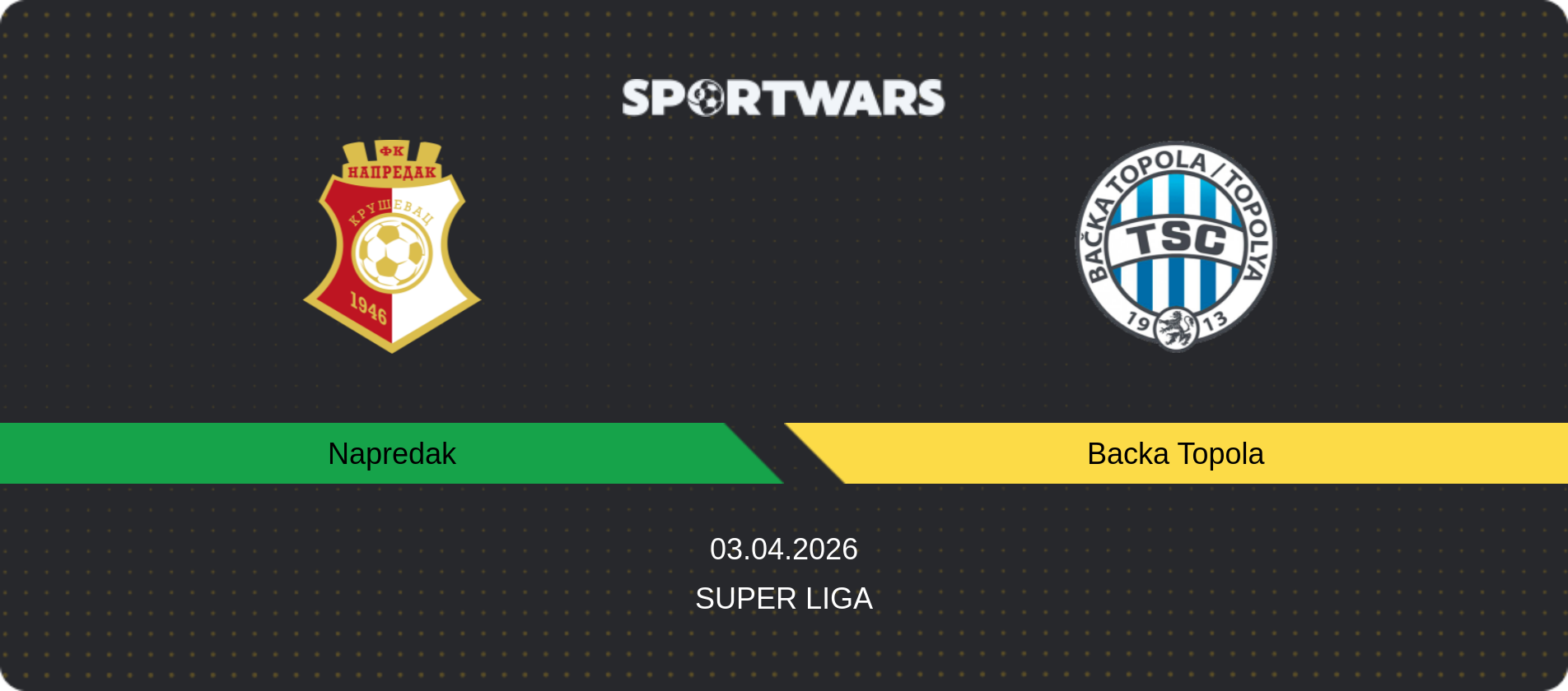 Match prediction Napredak — Backa Topola, Super Liga, 03.04.2026