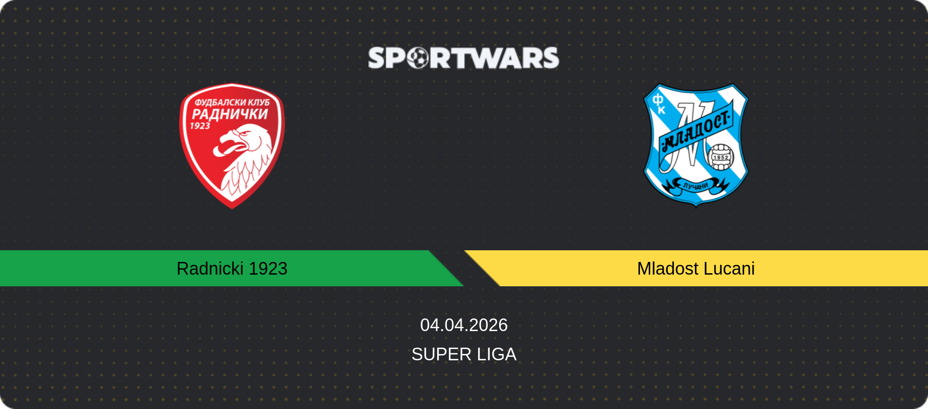Match prediction Radnicki 1923 — Mladost Lucani, Super Liga, 04.04.2026
