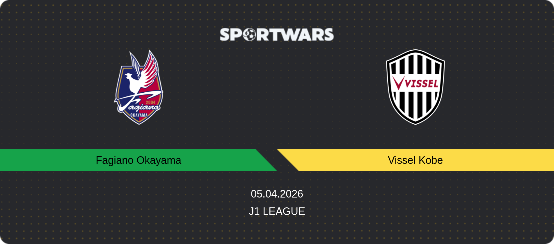 Match prediction Fagiano Okayama — Vissel Kobe, J1 League, 05.04.2026