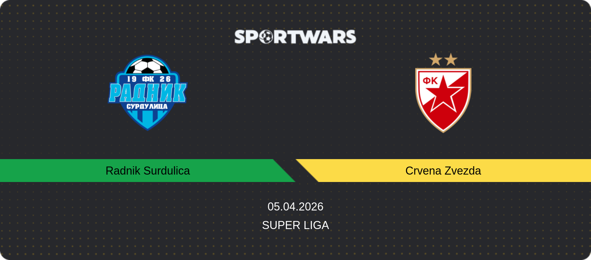 Match prediction Radnik Surdulica — Crvena Zvezda, Super Liga, 05.04.2026