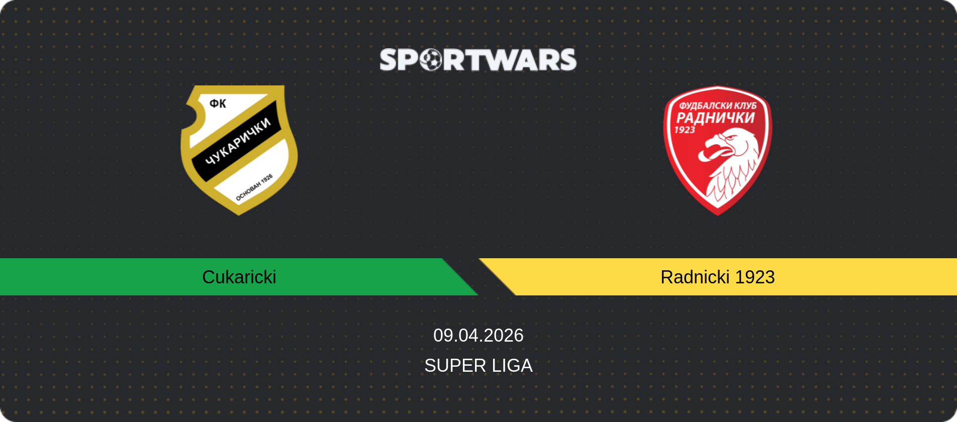Match prediction Cukaricki — Radnicki 1923, Super Liga, 09.04.2026