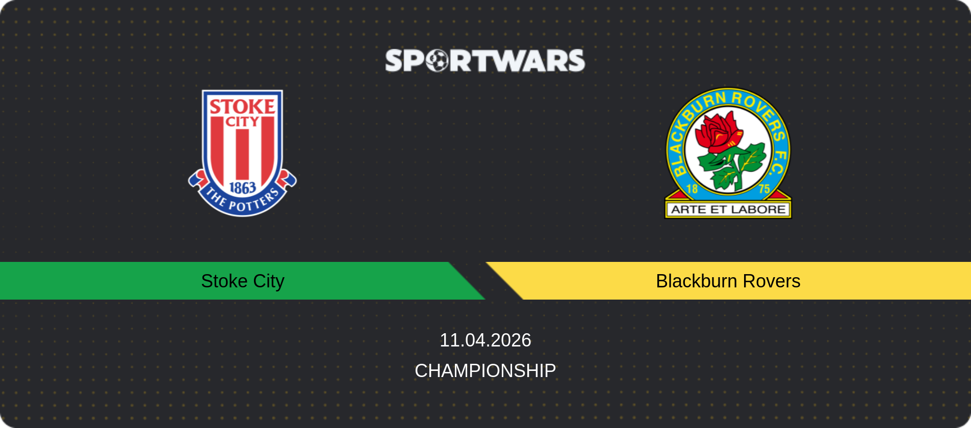 Match prediction Stoke City — Blackburn Rovers, Championship, 11.04.2026