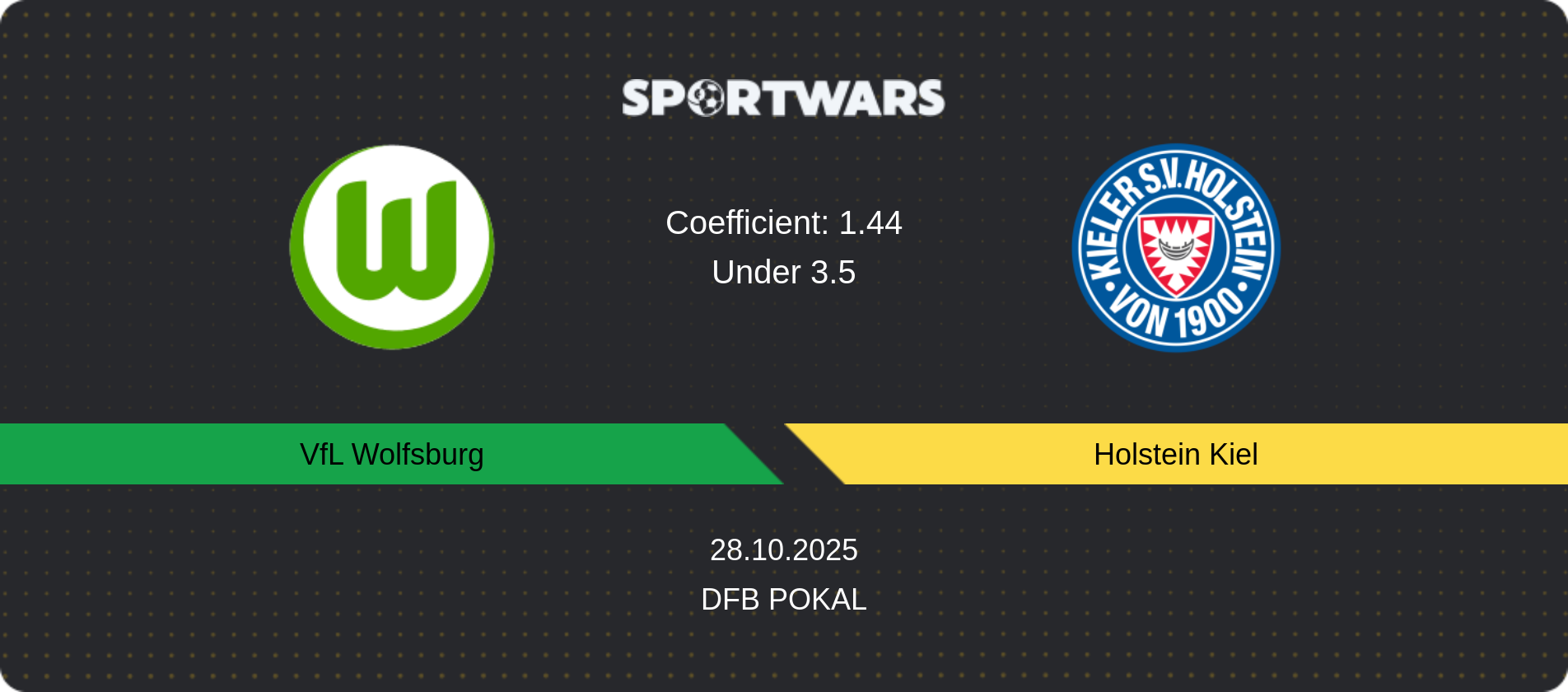 Match prediction VfL Wolfsburg — Holstein Kiel, DFB Pokal, 28.10.2025