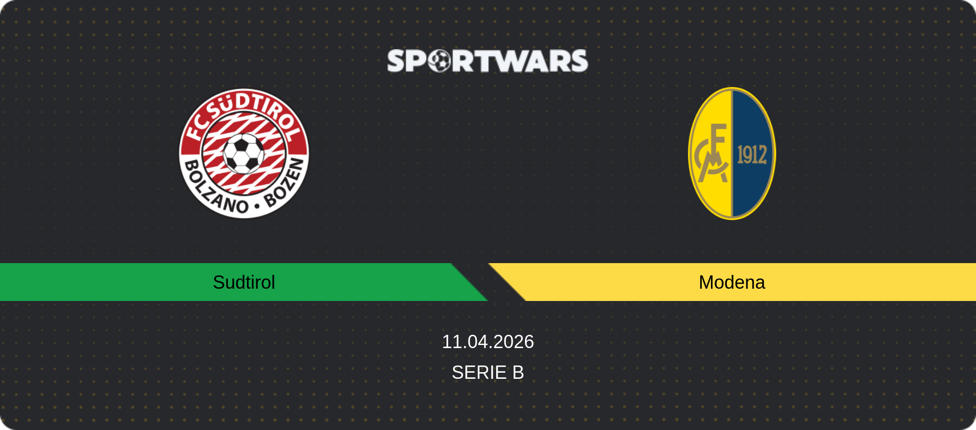Match prediction Sudtirol — Modena, Serie B, 11.04.2026