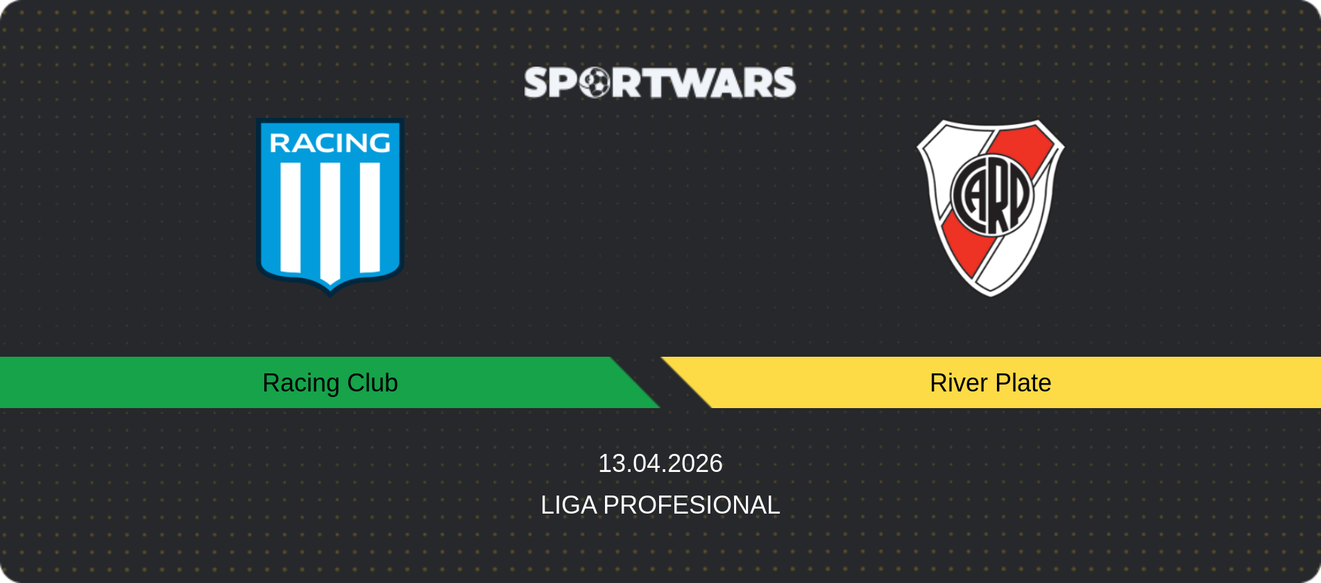 Match prediction Racing Club — River Plate, Liga Profesional, 13.04.2026