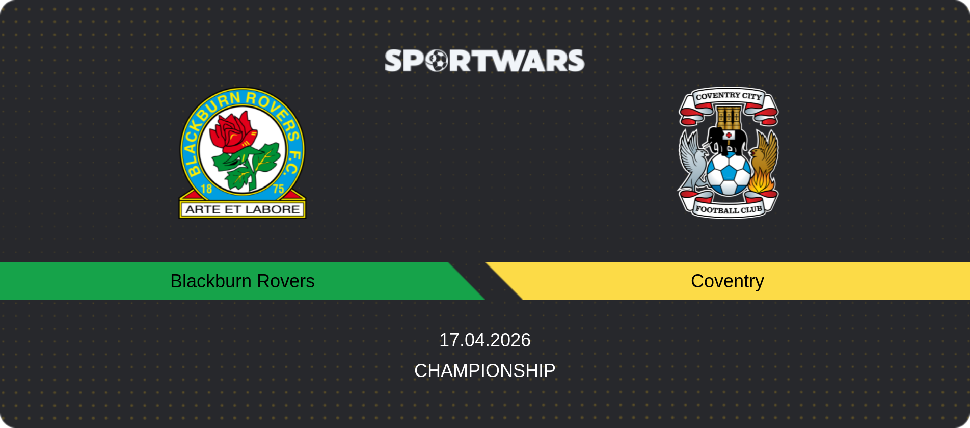 Match prediction Blackburn Rovers — Coventry, Championship, 17.04.2026