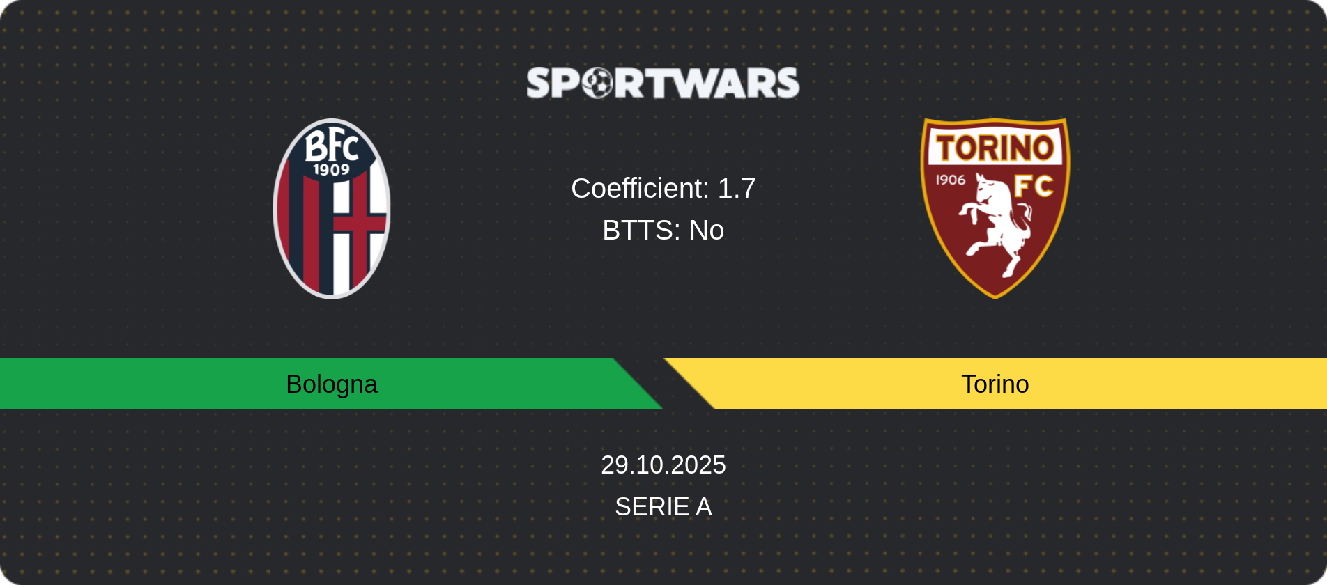 Match prediction Bologna — Torino, Serie A, 29.10.2025