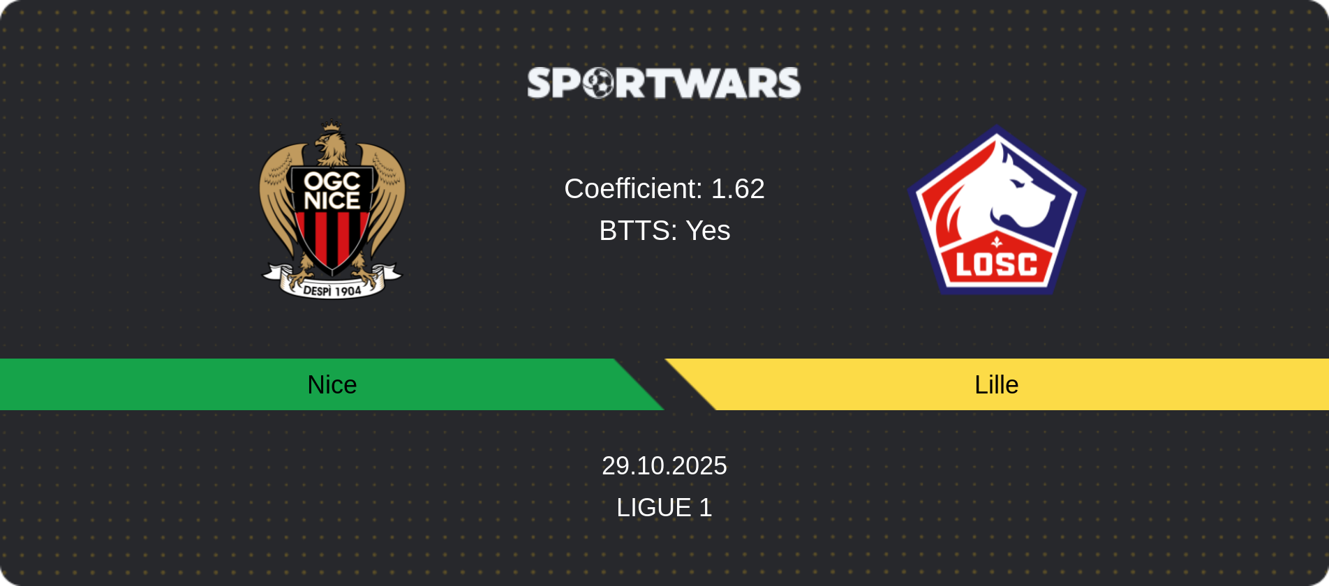 Match prediction Nice — Lille, Ligue 1, 29.10.2025