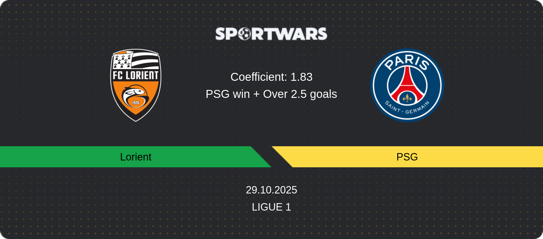 Match prediction Lorient — PSG, Ligue 1, 29.10.2025
