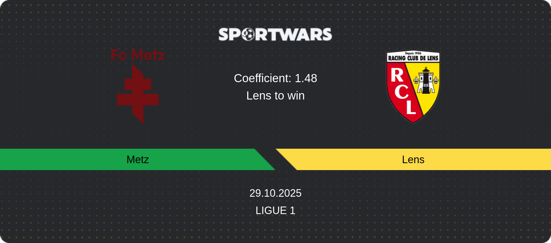 Match prediction Metz — Lens, Ligue 1, 29.10.2025