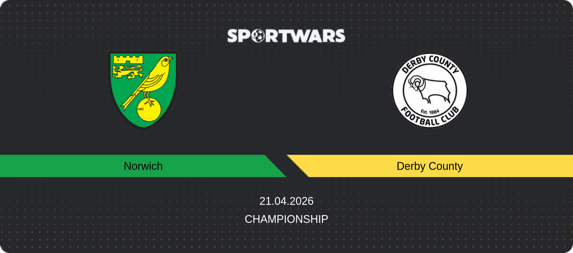 Match prediction Norwich — Derby County, Championship, 21.04.2026