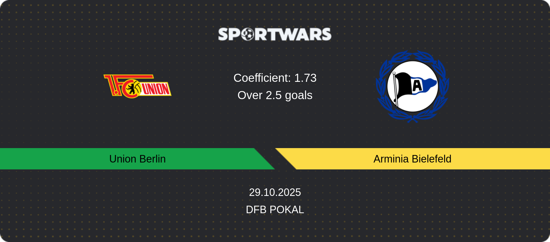 Match prediction Union Berlin — Arminia Bielefeld, DFB Pokal, 29.10.2025