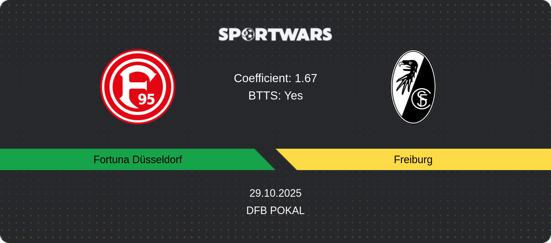 Match prediction Fortuna Düsseldorf — Freiburg, DFB Pokal, 29.10.2025