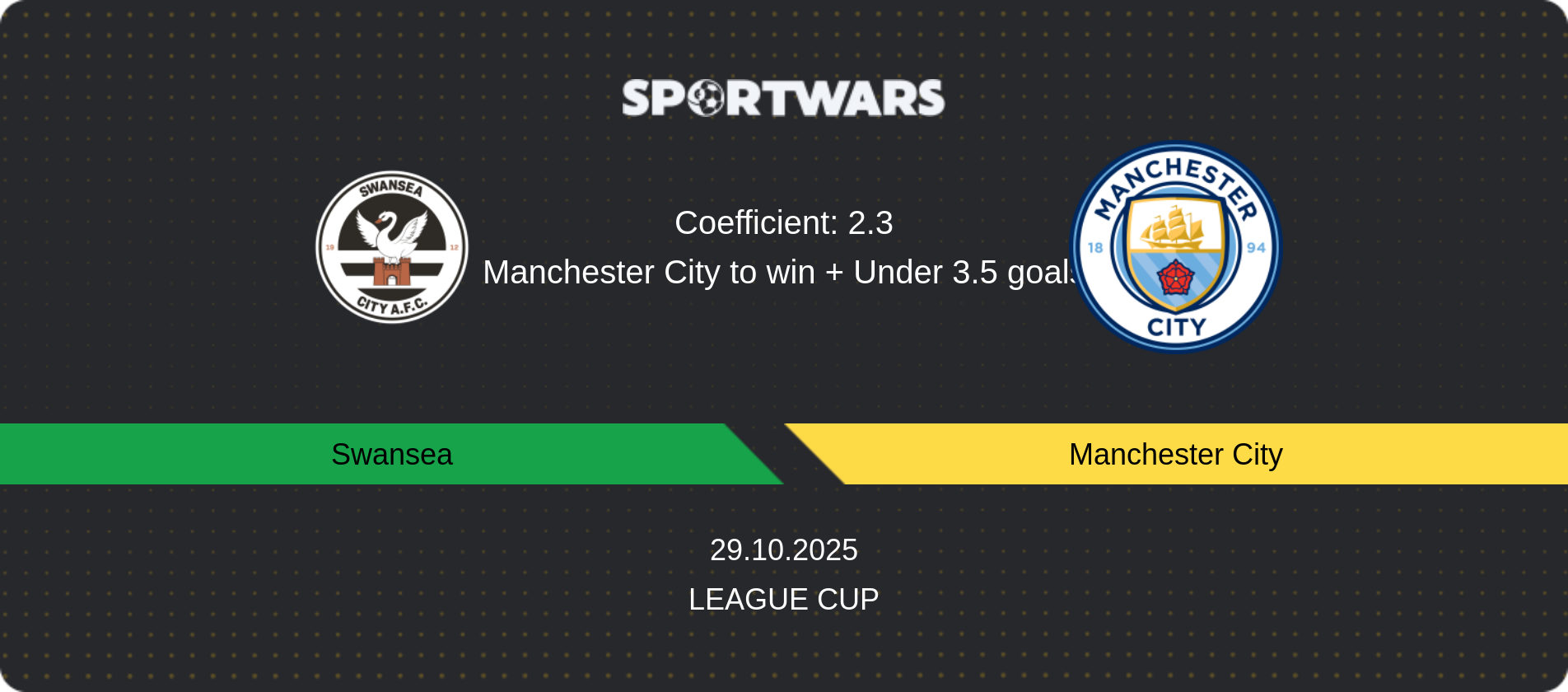 Match prediction Swansea — Manchester City, League Cup, 29.10.2025
