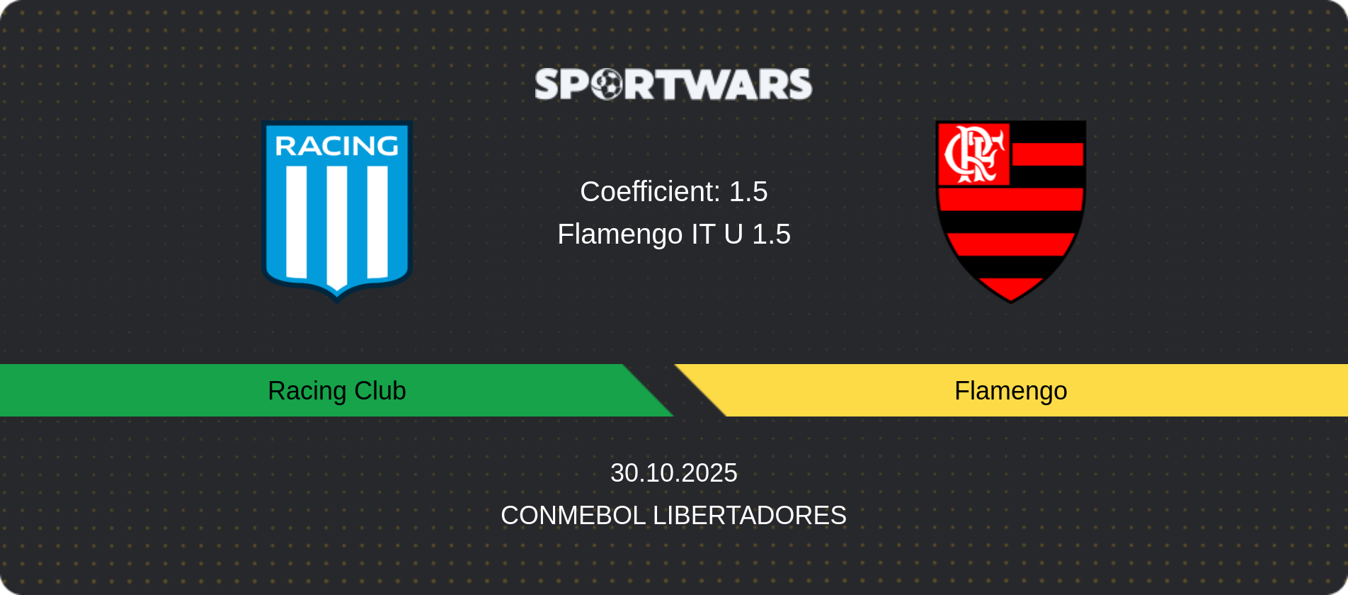 Match prediction Racing Club — Flamengo, CONMEBOL Libertadores, 30.10.2025