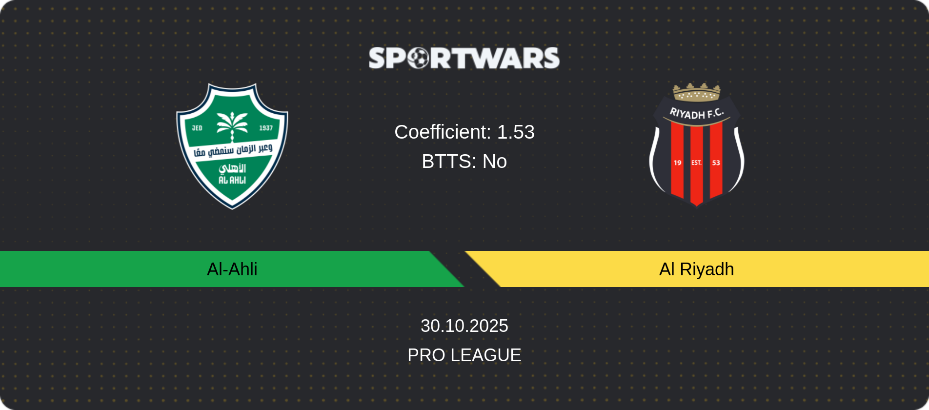 Match prediction Al-Ahli — Al Riyadh, Pro League, 30.10.2025