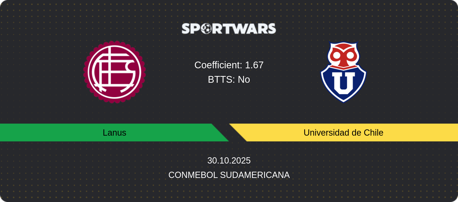 Match prediction Lanus — Universidad de Chile, CONMEBOL Sudamericana, 30.10.2025