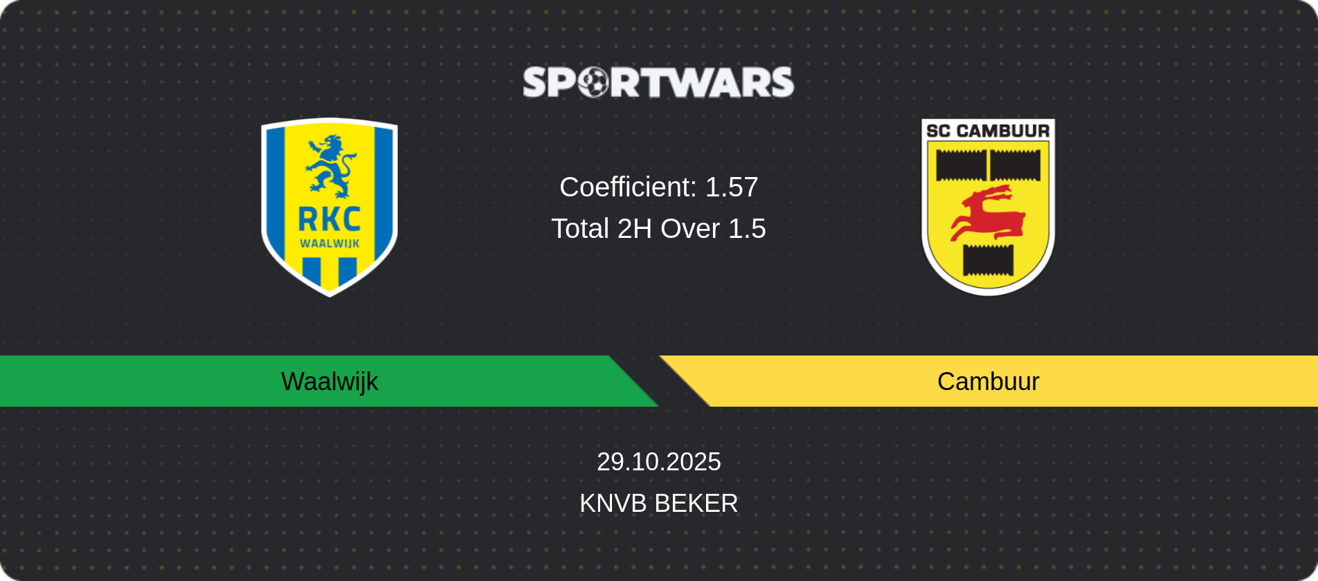 Match prediction Waalwijk — Cambuur, KNVB Beker, 29.10.2025