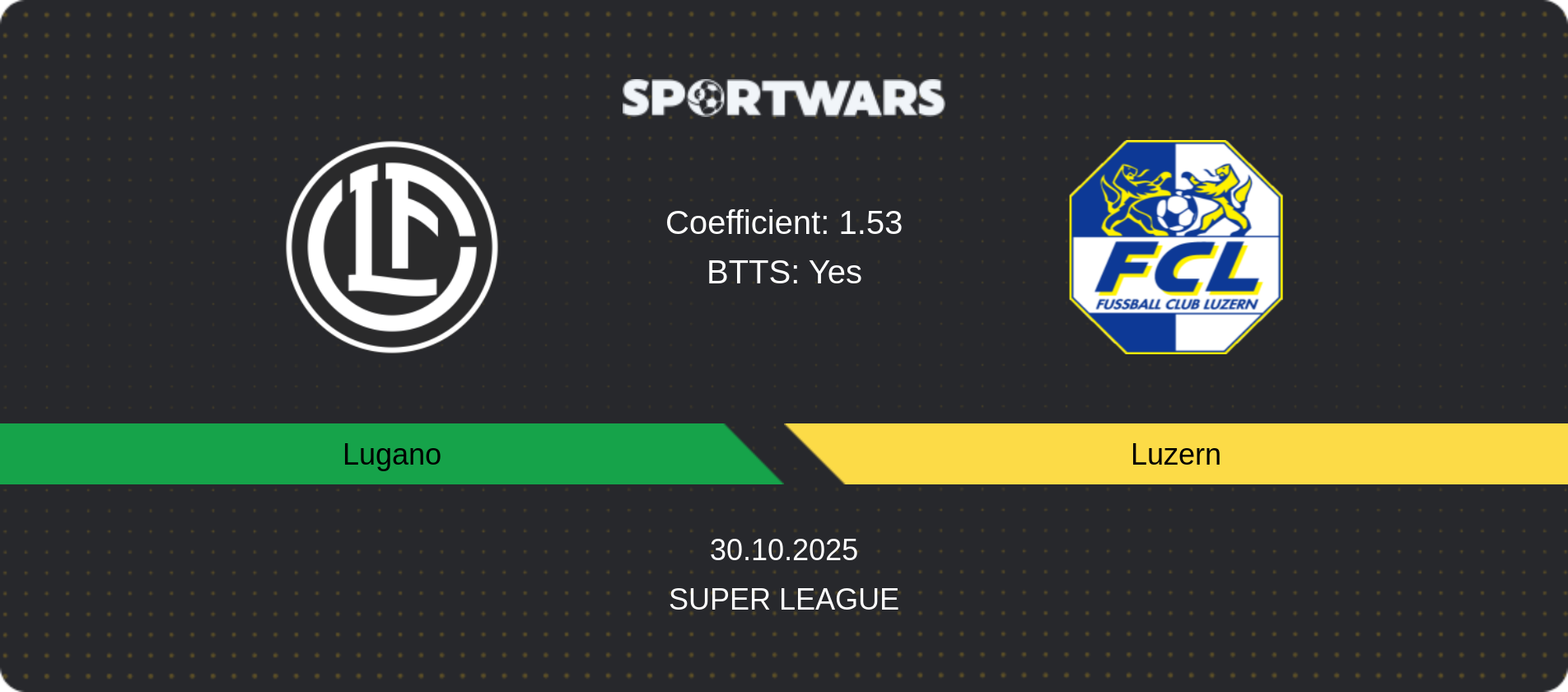 Match prediction Lugano — Luzern, Super League, 30.10.2025