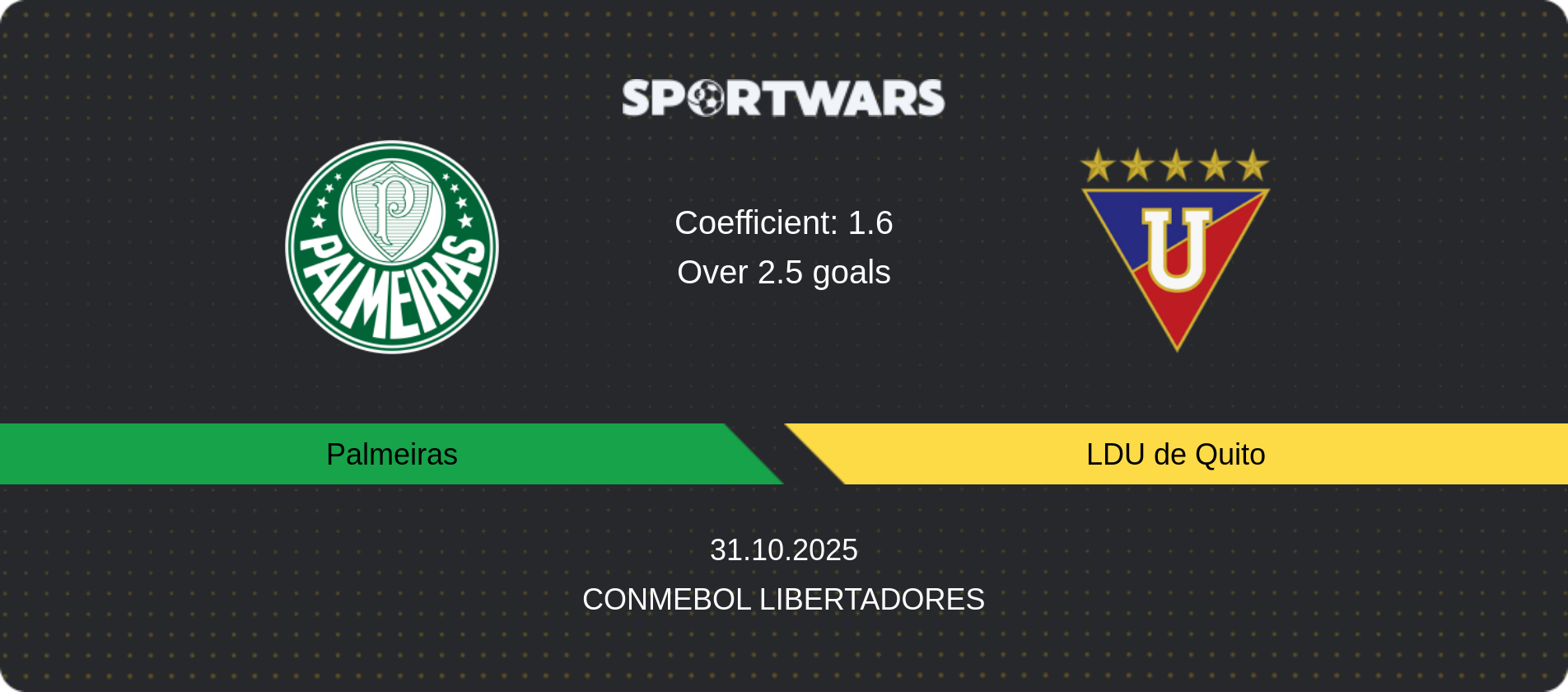 Match prediction Palmeiras — LDU de Quito, CONMEBOL Libertadores, 31.10.2025