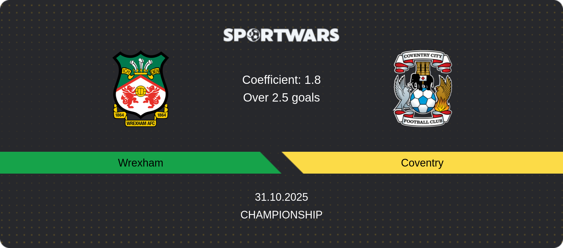Match prediction Wrexham — Coventry, Championship, 31.10.2025