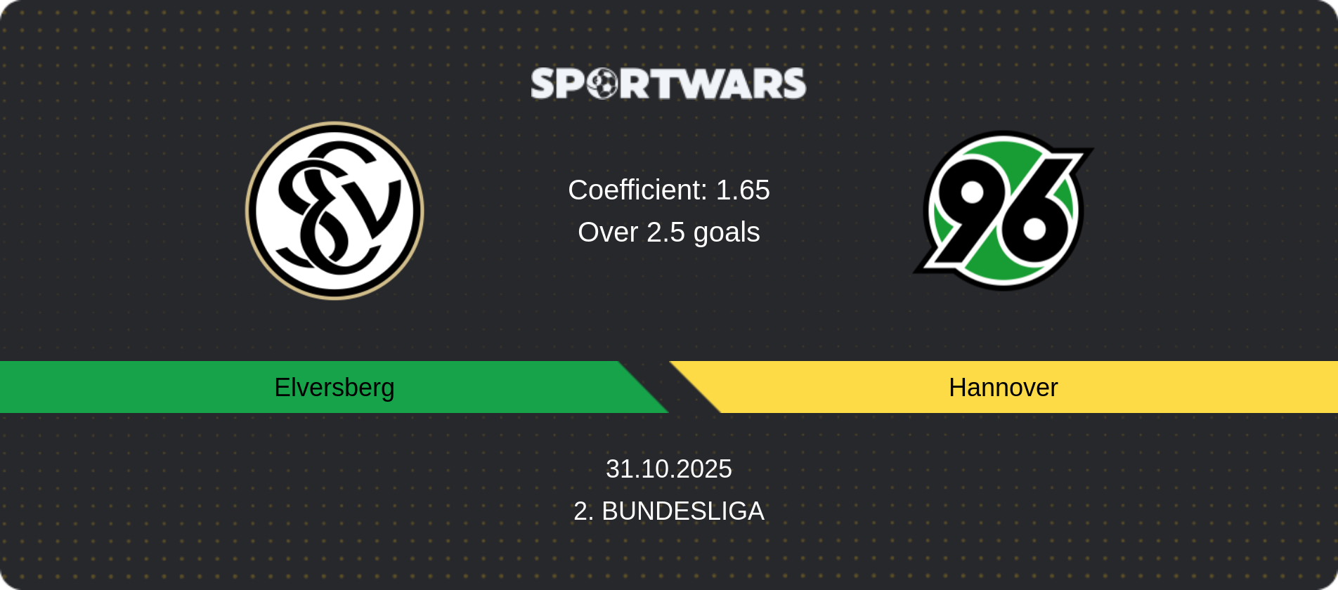 Match prediction Elversberg — Hannover, 2. Bundesliga, 31.10.2025