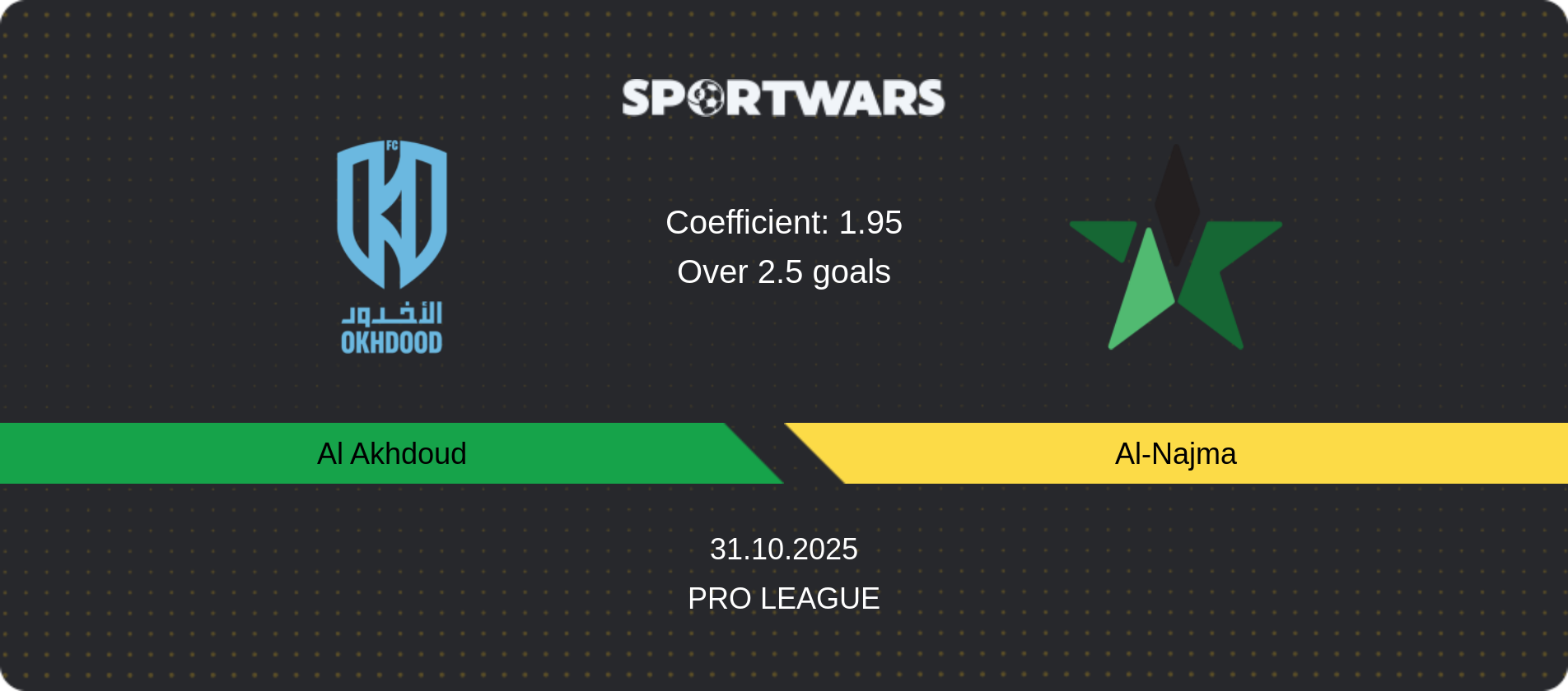 Match prediction Al Akhdoud — Al-Najma, Pro League, 31.10.2025