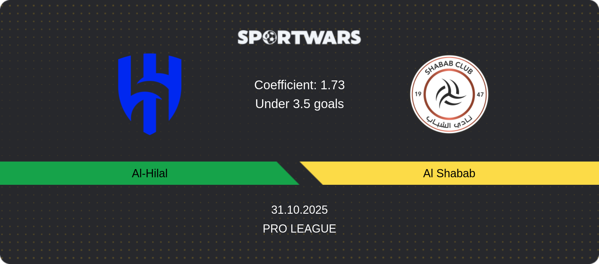 Match prediction Al-Hilal — Al Shabab, Pro League, 31.10.2025