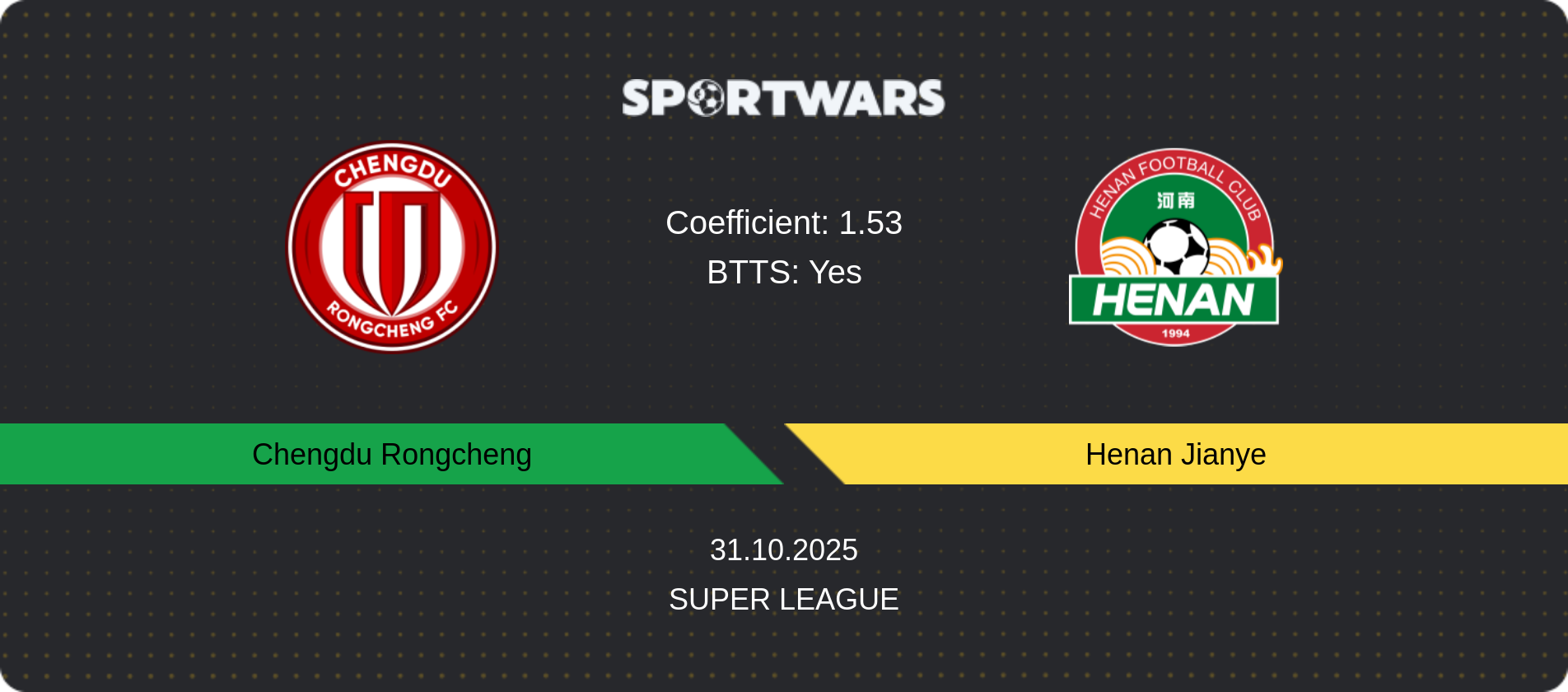 Match prediction Chengdu Rongcheng — Henan Jianye, Super League, 31.10.2025