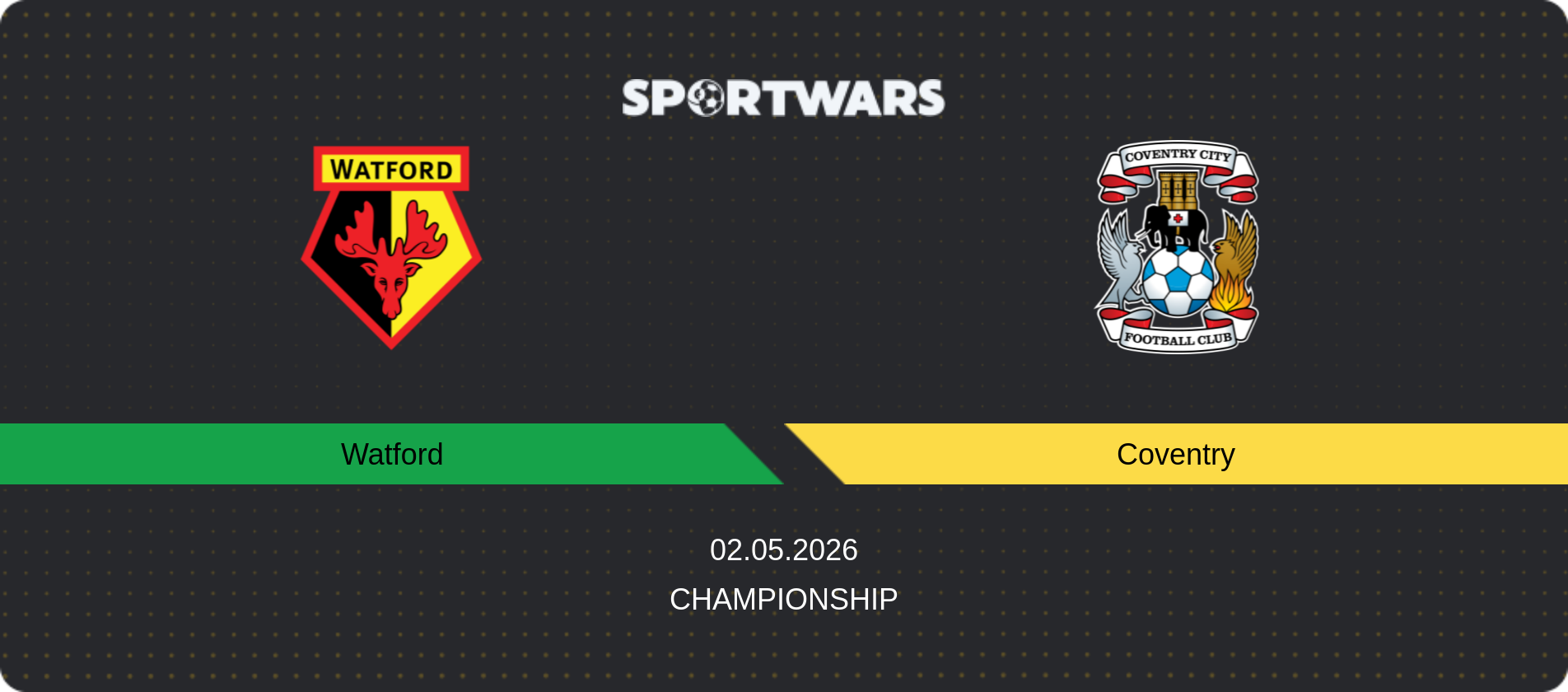 Match prediction Watford — Coventry, Championship, 02.05.2026