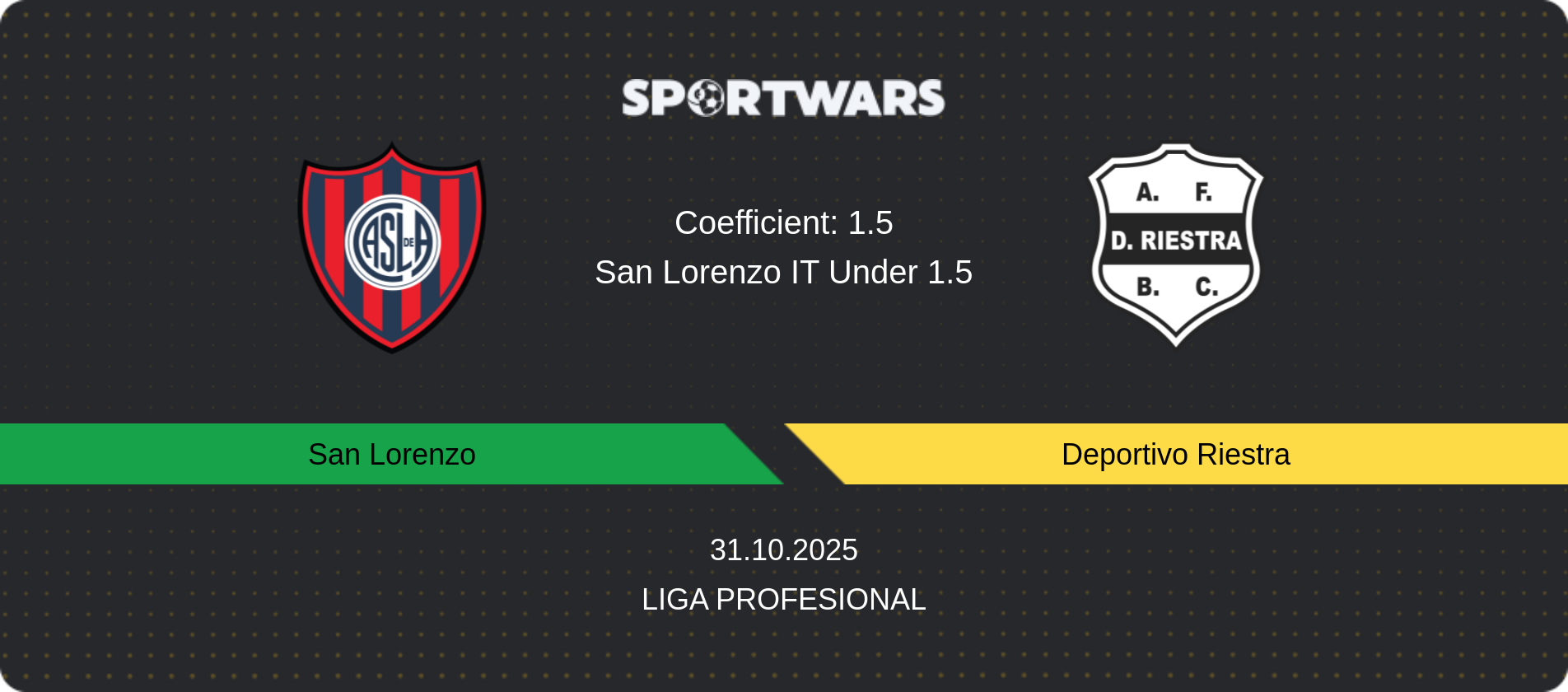 Match prediction San Lorenzo — Deportivo Riestra, Liga Profesional, 31.10.2025