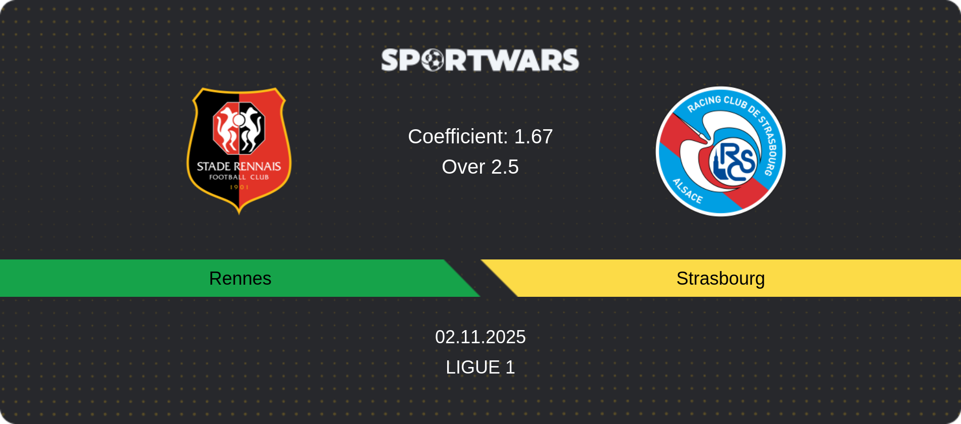 Match prediction Rennes — Strasbourg, Ligue 1, 02.11.2025