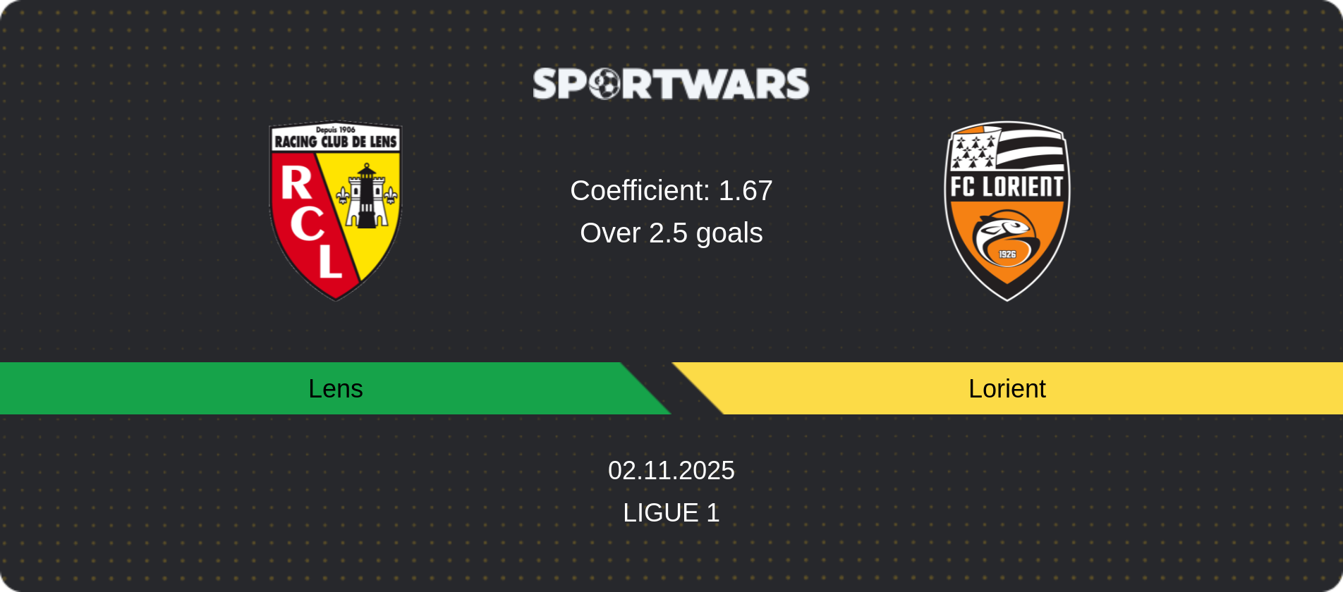 Match prediction Lens — Lorient, Ligue 1, 02.11.2025