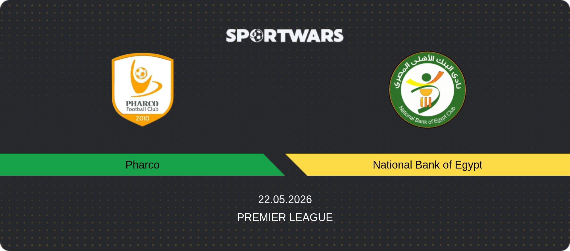 Match prediction Pharco — National Bank of Egypt, Premier League, 22.05.2026
