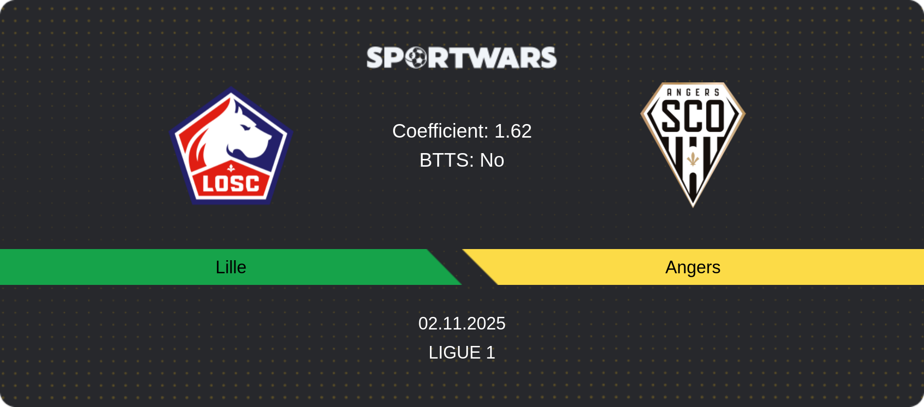 Match prediction Lille — Angers, Ligue 1, 02.11.2025